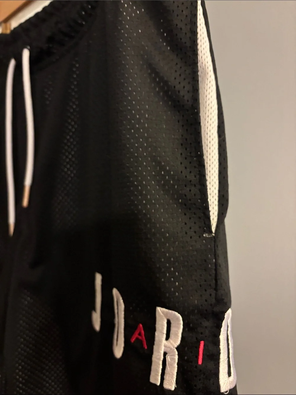 Jordan Black Mesh Athletic Shorts with White Drawstring